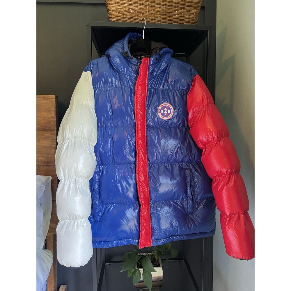REASON NYC Colorblock Puffer Jacket XL Red White Blue RZB Streetwear Coat